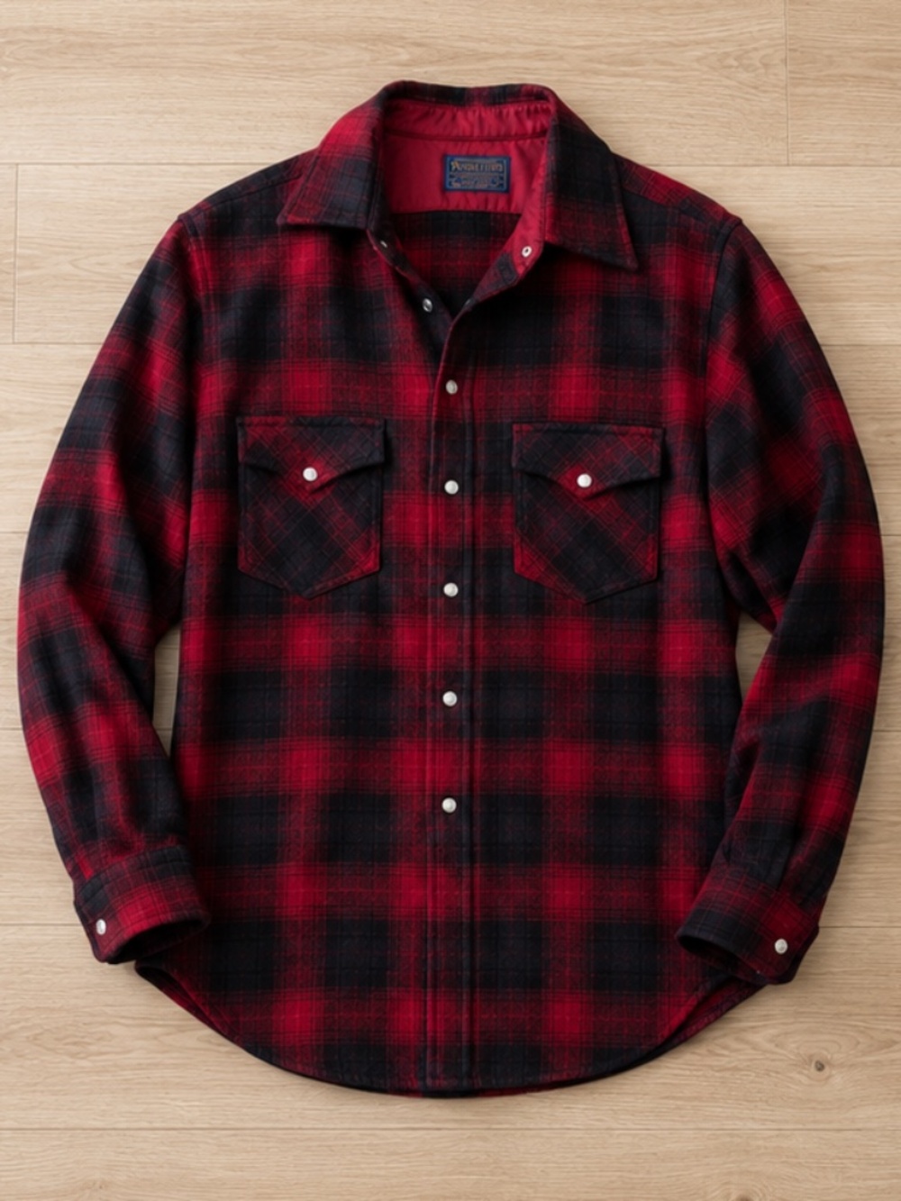 Pendleton Red Black Buffalo Plaid Virgin Wool Shirt USA L